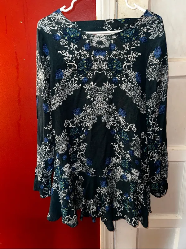 Free People "Smooth Talker" Tunic Swing Mini Dress Medium Boho Floral - Image 8