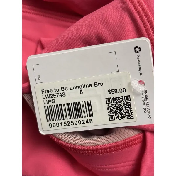 Lululemon Womens Free To Be Longline Sports Bra Lipgloss Pink LIPG Sz 8 New - Image 4