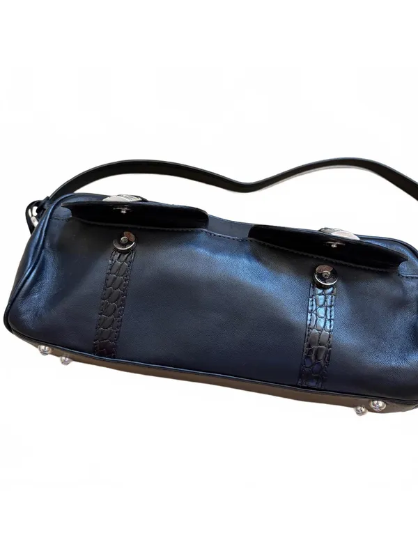 Brighton Black Leather Shoulder Bag Croc Embossed Heart Hardware Buckle C687292 - Image 5