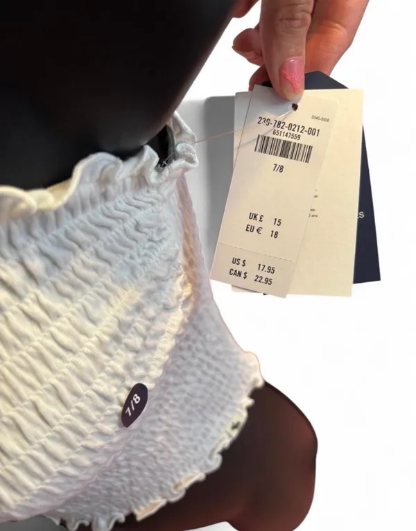 Abercrombie Athletics Womens White Smocked Strapless Top Size X 7/8 - Image 3
