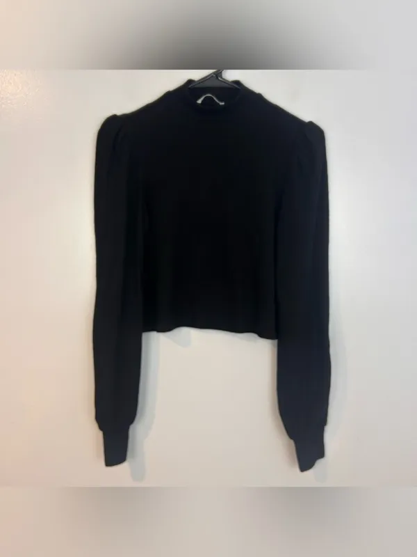 Reformation Black Mock Neck Long Puff Sleeve Cropped Sweater Super Soft Small - Image 3