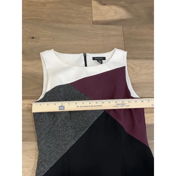 White House Black Market Colorblock Sheath Dress Size 8 Black Gray Maroon - Image 3