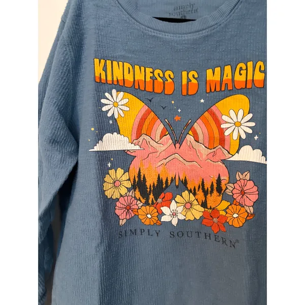 Simply Southern Blue Corded Sweatshirt Kindness Is Magic Butterfly Graphic‎ L - Image 4