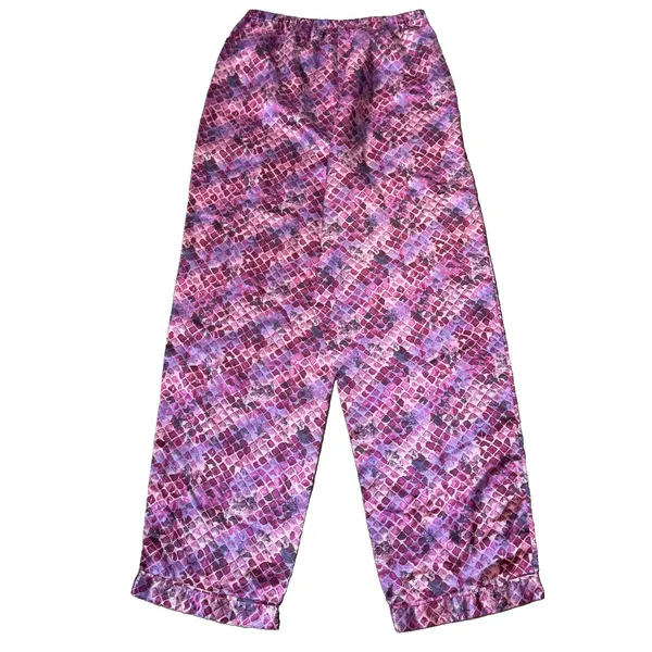 Vintage Silky Satin Pajama Pants Sz M Wide Leg Pink Purple Lagenlook Lounge 90s - Image 3
