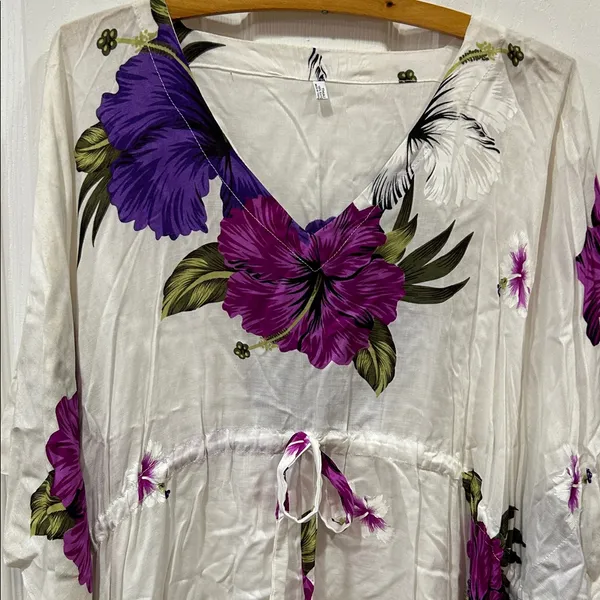 Floral Print Women's Top - Purple and White - Image 3