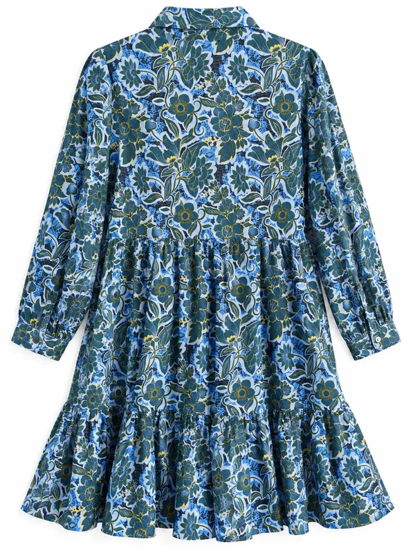 Ro's Garden Shirt Dress Womens Medium Blue Floral Tiered Mini Cotton - Image 3