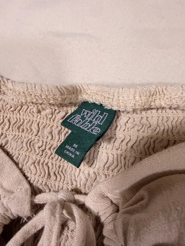wild fable Beige Ruched Halter Puff Sleeve Crop Top - Image 6