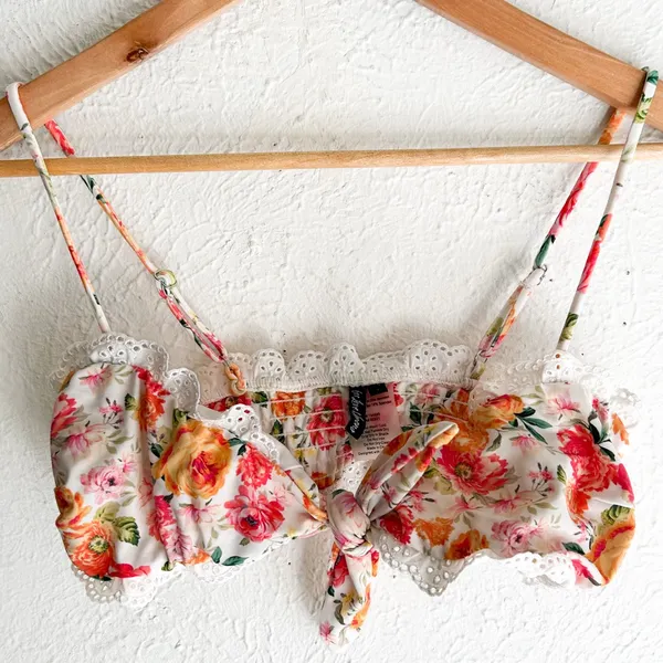 For Love & Lemons Ravi Floral Tie Front Bikini Top Eyelet Lace Trim Small - Image 3