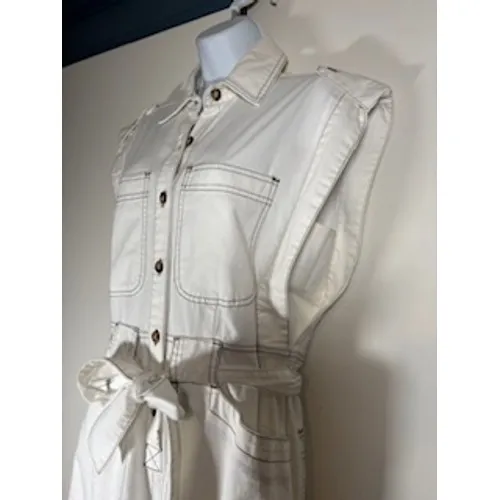 MIOU MUSE Denim Jumpsuit Small White‎ Utility Boiler Suit Structured Boho City - Image 2