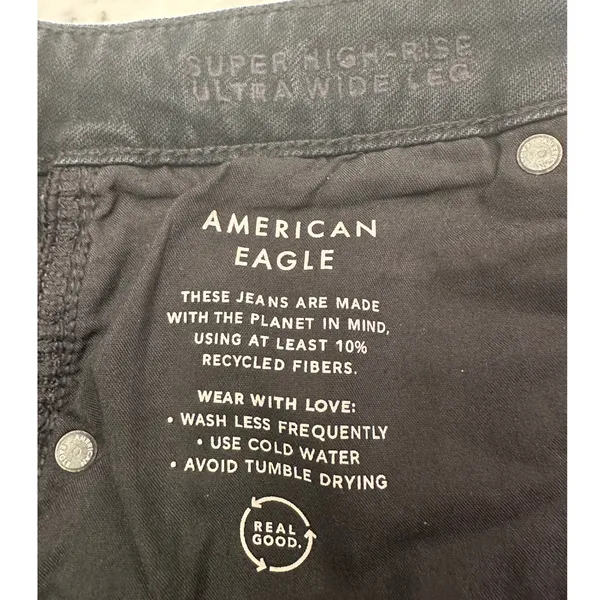 American Eagle Super High-Rise Ultra Wide Leg Jeans Black Strigid Womens 8 Short - Image 7