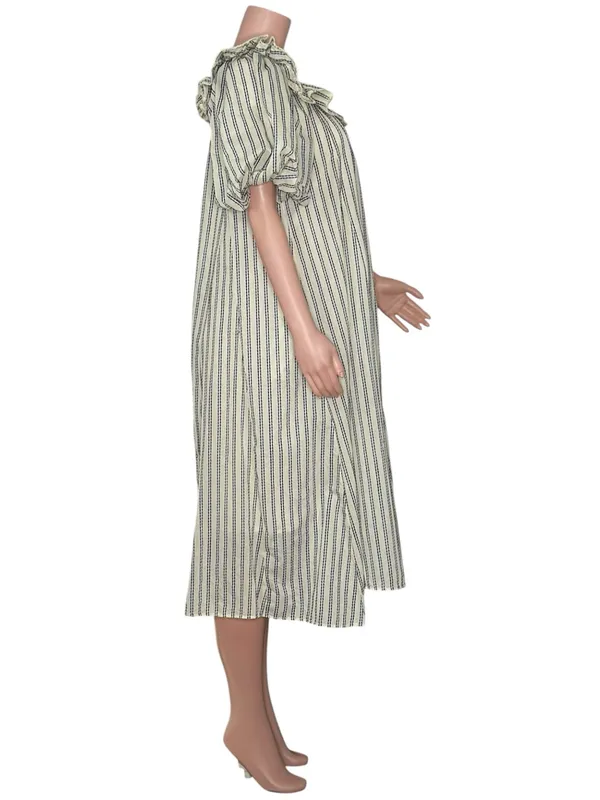 ZOCO. Good Luck Puff Sleeve Dress, Blue Stripes, Small - Image 6