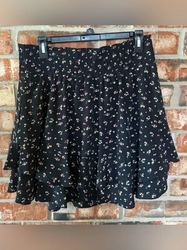 Socialite Black Floral Skirt with Pink & Green Accents - Image 4