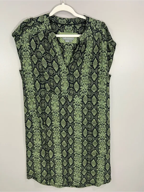 Anthropologie Rachel Tunic Dress Green Snake Print Size Small - Image 3