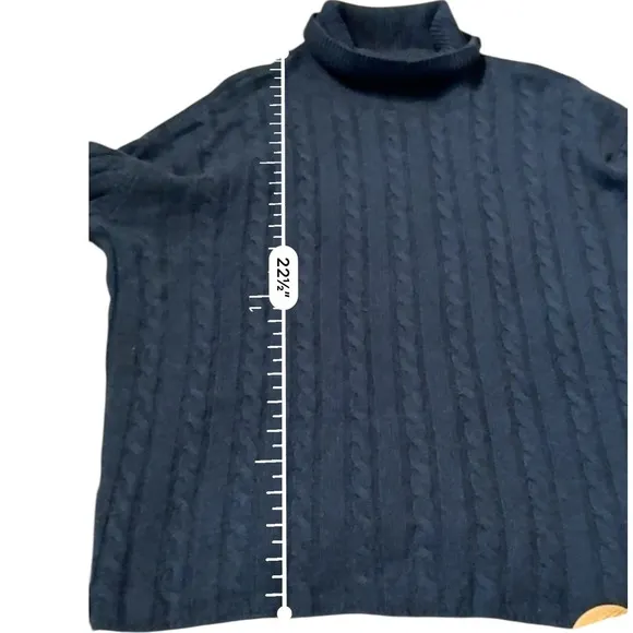 ATM Cable Knit Turtleneck Sweater Women's Small Navy Blue Pullover Cozy FLAWED‎ - Image 8