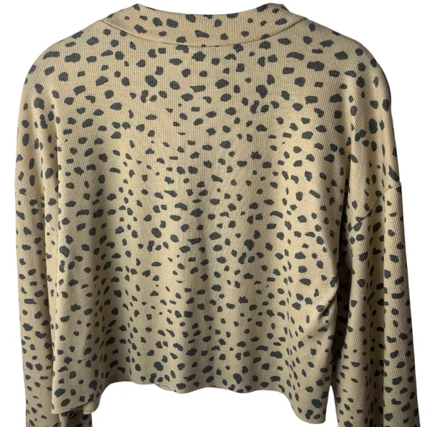 Beach Riot Ava Cropped Sweatshirt Taupe Spot Ribbed Long Sleeve Coastal Chic M - Image 6
