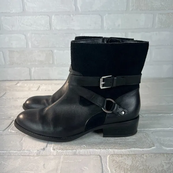 Ralph Lauren Makalia Boots Womens 8 Black Leather Suede Ankle Zip Buckle‎ Riding - Image 5