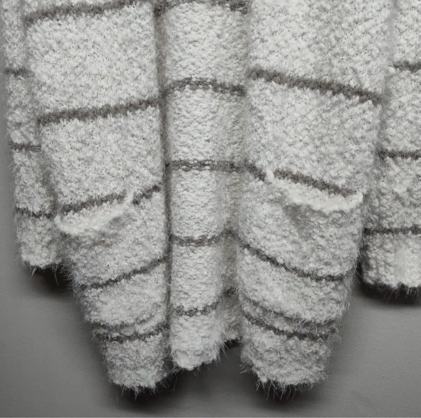 Altar'd State Women's M Ivory/Gray Striped Fuzzy Knit Open Front Cardigan - Image 3