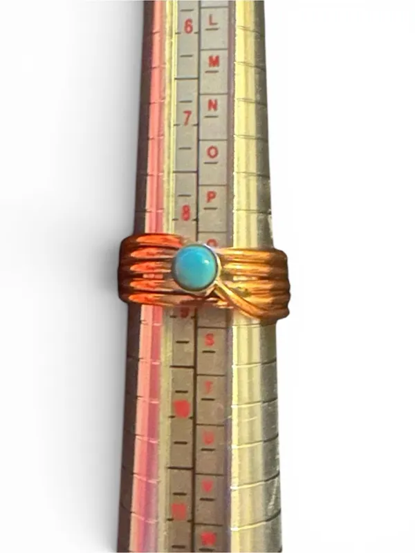 Copper and Kingman Turquoise Size 9 Ring Navajo Handmade - Image 2