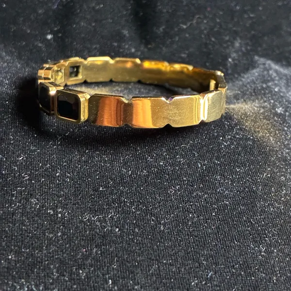 Classic Stainless Steel Zircon Bracelet in gold color with black stones - Image 3