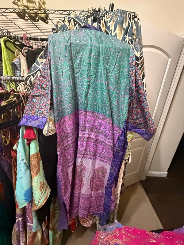 Indian silk Sari Kimono Robe Purple - Image 7