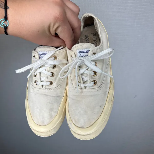 Maison Kitsune Womens Canvas Low Top Sneakers Cream Off White Size 37 EU 6 US - Image 2