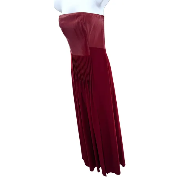 Sachin & Babi Burgundy Lamb Leather Silk‎ Strapless Pleated Maxi Dress Size 4 - Image 4