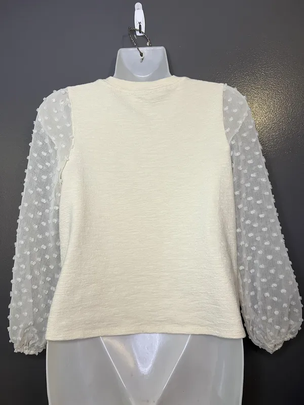 Maeve Sweater Womens Petite XS White Sheer Swiss Dot Balloon Sleeve Pullover - Image 7