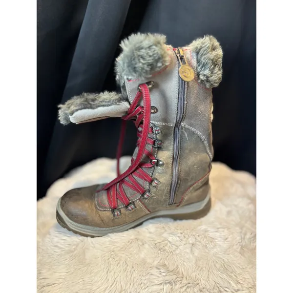 Santana Canada Weatherproof Winter Boots Grey Brown Faux Fur Trim Red Laces 40 - Image 2