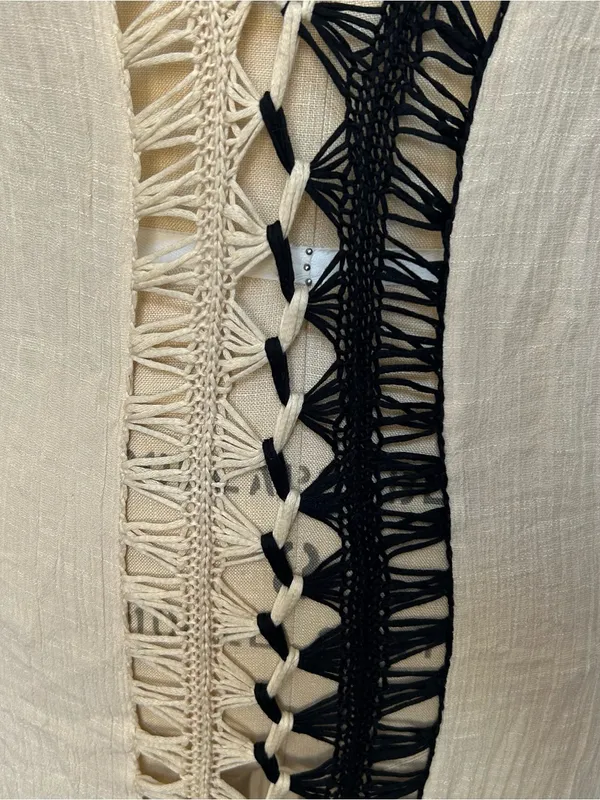 Cream Crochet Trim V-Neck Coverup with Black Accent - Image 2