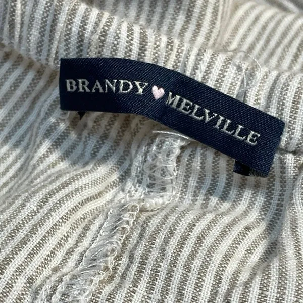 Brandy Melville 100% Linen Green Striped Dawstring Wide Leg Trousers Pants Sz S - Image 4