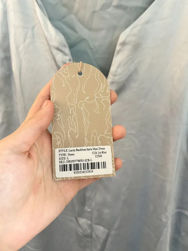 Meshki Backless Satin Maxi Dress in Ice Blue Bridesmaid Wedding Party Size L NWT - Image 10