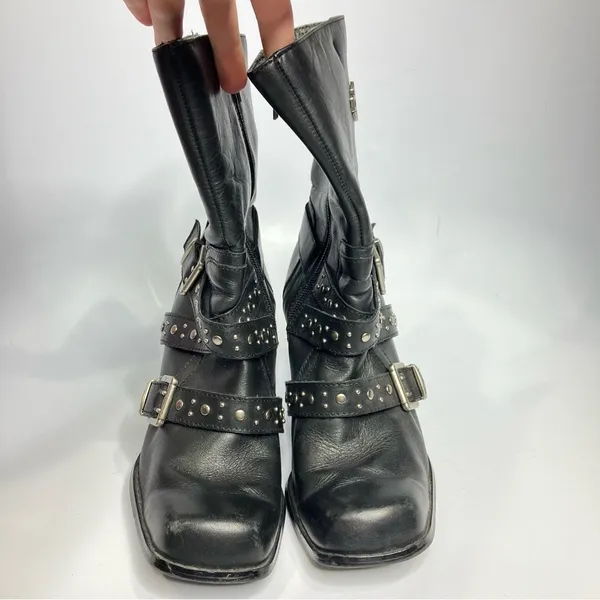 Harley Davidson obsession‎ harness boots black leather buckles heels womens 8 - Image 3