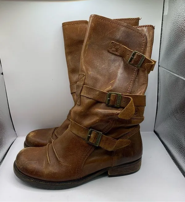 Kickers Women's Leather Brown Ankle Boots Zip-Up with Buckles Size 40 EU US 9.5 - Image 5