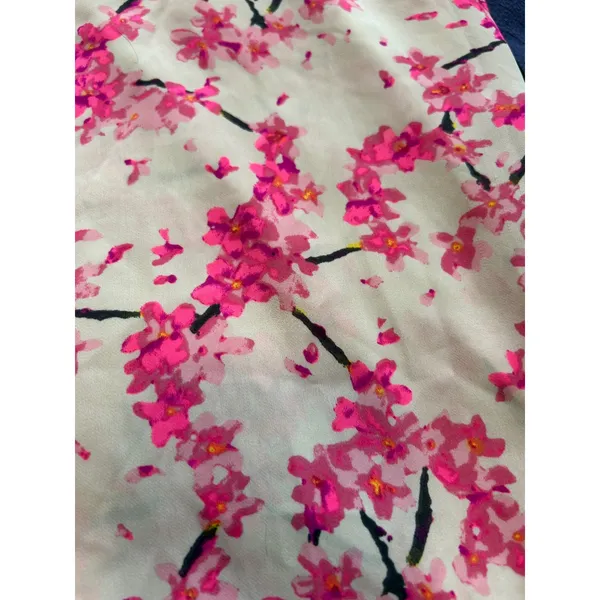 Banana Republic Pink Cherry Blossom Floral Blouse Black Trim Size M - Image 10