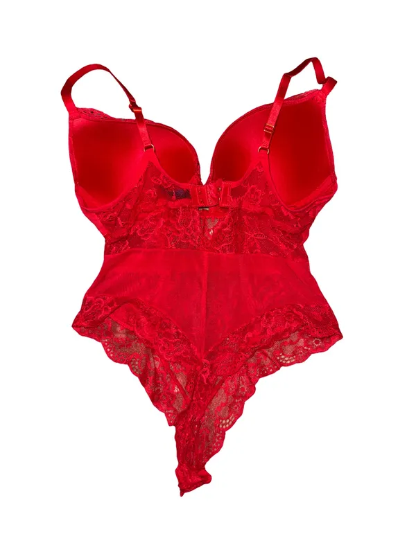 Rachel Roy Red Lace Bodysuit Teddy Size L Underwire Sheer Lingerie - Image 2