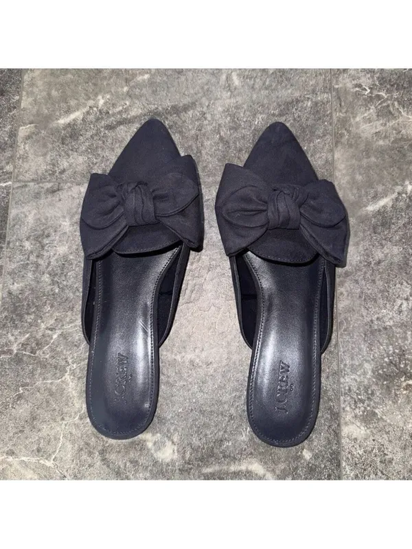 J. Crew Navy Blue Suedes Bow Mules Size 9 - Image 3