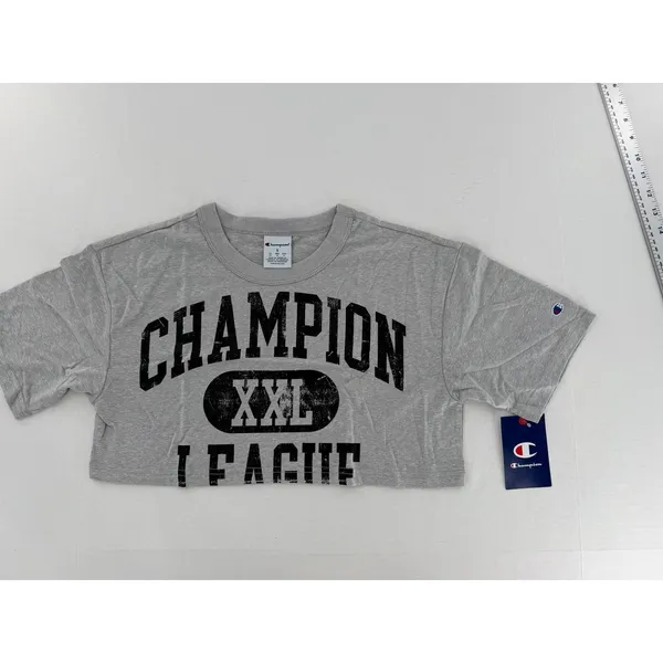 Champion Womens Crop Top Small Gray Varsity Graphic Athletic Streetwear NWT - Image 2
