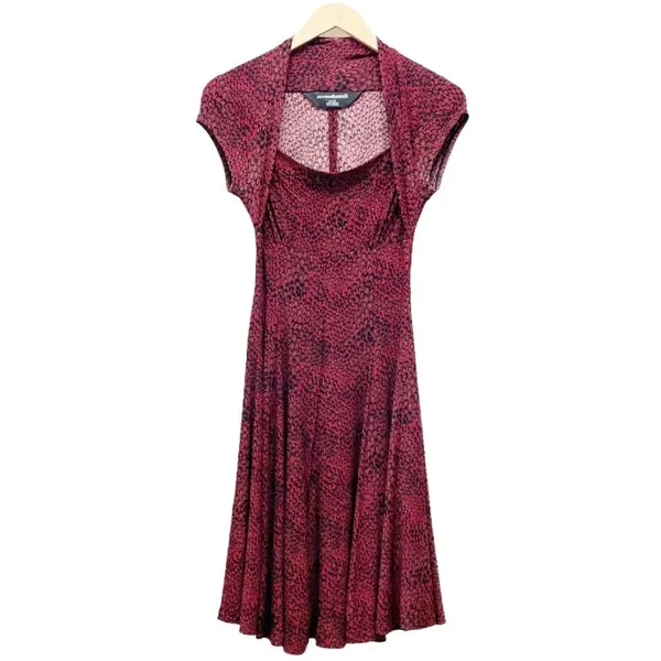 Norma Kamali Dress XS Red Snake Print Shrug Fit Flare Stretch Midi Animal Print - Image 2
