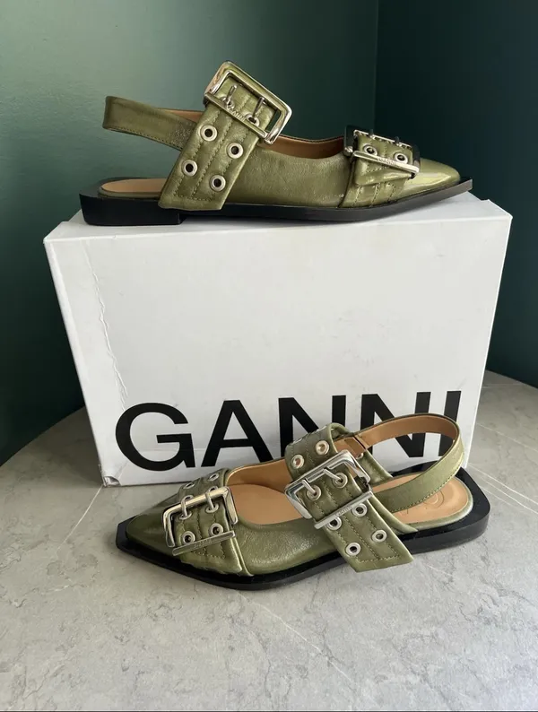 Ganni Wide Welt Buckle Ballerina Flats - Image 2