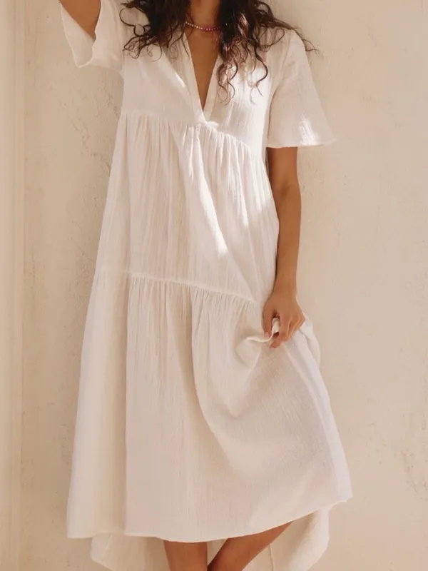 Anthropologie White Kallie Flowy Maxi Tiered Dress Medium Relaxed Summer Boho - Image 8