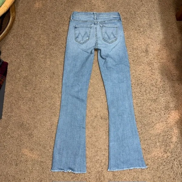 Mother High Waisted Runaway Step Fray Kick Flare Jean Kiss and Make Up Blue 24 - Image 5