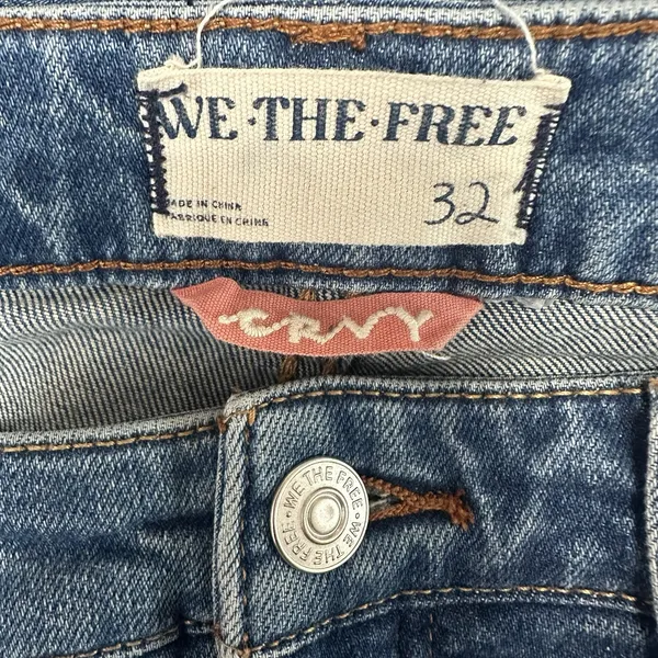 We The Free People CRVY High Rise Vintage Straight Stovepipe Jeans Sz 32 Raw Hem - Image 5