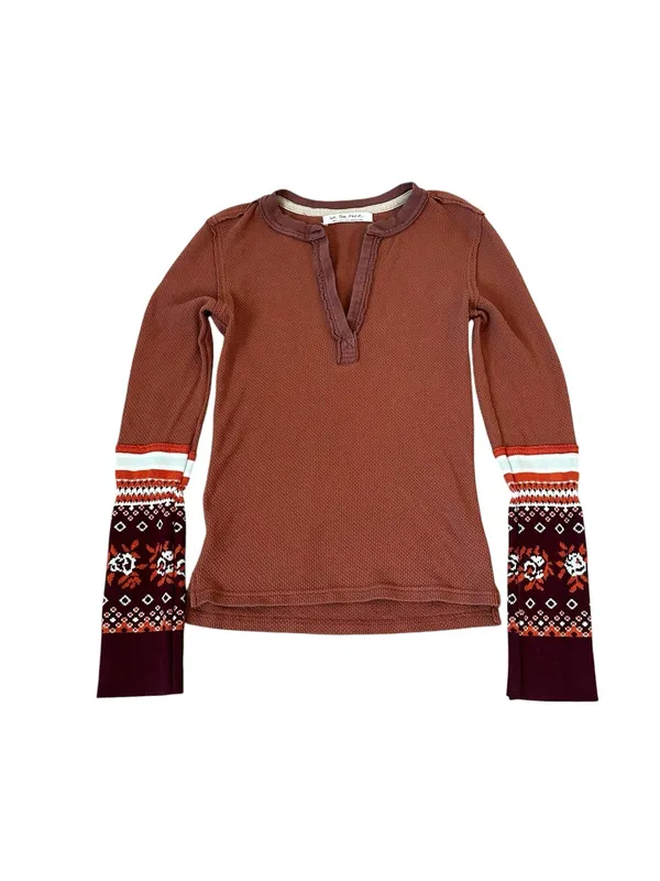 Free People We The Free Mikah Thermal Top Knit Cuff Sleeves Boho Grunge Gorpcore - Image 2