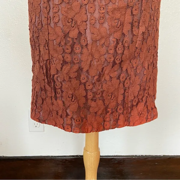 Vintage 70s 80s Brown Lace Sleeveless Sheath Cocktail Dress - Image 3