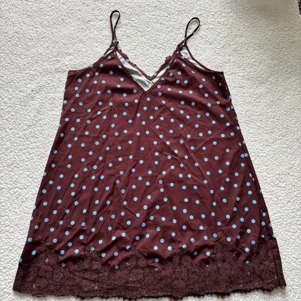 Brown Blue Polka Dot Lace Slip Mini Dress Coquette Grunge Fairy Y2K Whimsigoth - Image 2