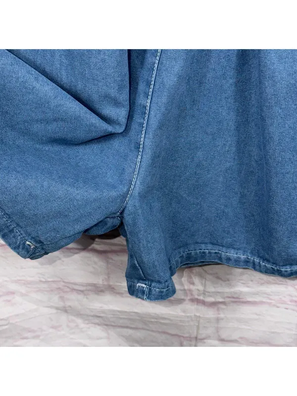 Blue Smocked Large Denim Romper - Image 4