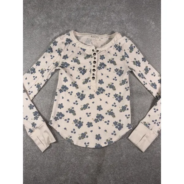 We The Free Free People Everest Floral Thermal Henley Long Sleeve Top - Image 3
