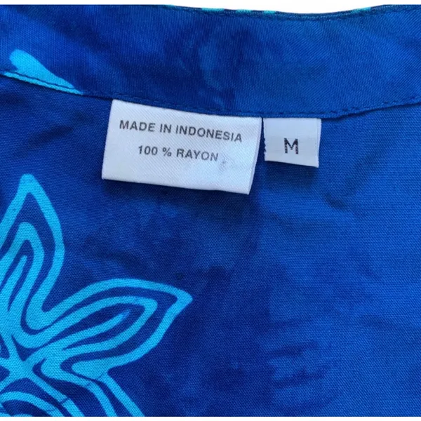 Blue Batik Tropical Shell Starfish Rayon Button Front Top Coastal Nautical Beach - Image 9