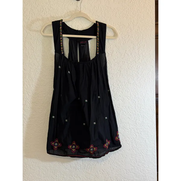 Torrid Embroidered Beaded Tank Top Black 1 Womens Boho Peasant Festival - Image 2