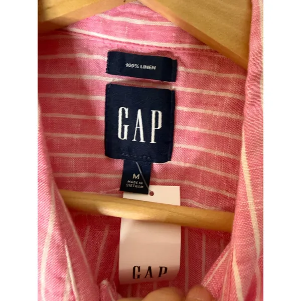 Gap Pink &‎ White Striped Linen Button-Down Shirt Womens Size medium NWT - Image 3